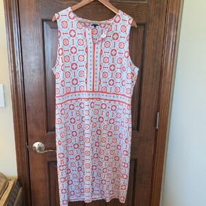 Talbots Coral and White Sleeveless Midi Shift Dress